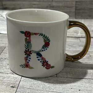 Monogram floral R chic cottage core coffee cup mug